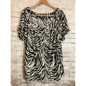 Allen‎ B. By Allen Schwartz Top Womens 3X Zebra Animal Print Pleated Neck Plus